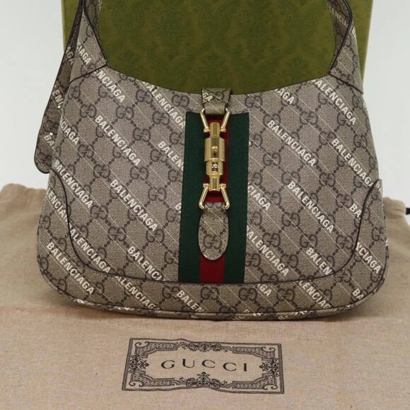 GUCCI GG Supreme Web Sherry Line Jackie Bag BALENCIAGA Beige 636706 Auth 749... - Picture 3 of 15